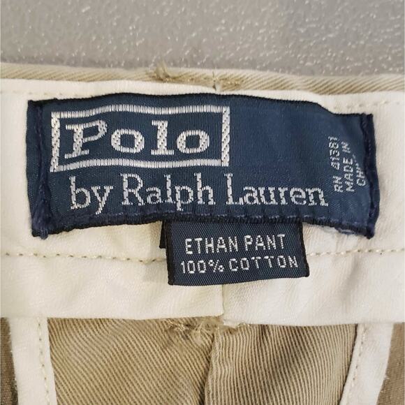 Vintage Polo Ralph Lauren Ethan Pant Mens 34x32 Khaki Pleated Chino Twill 90s - Picture 7 of 11